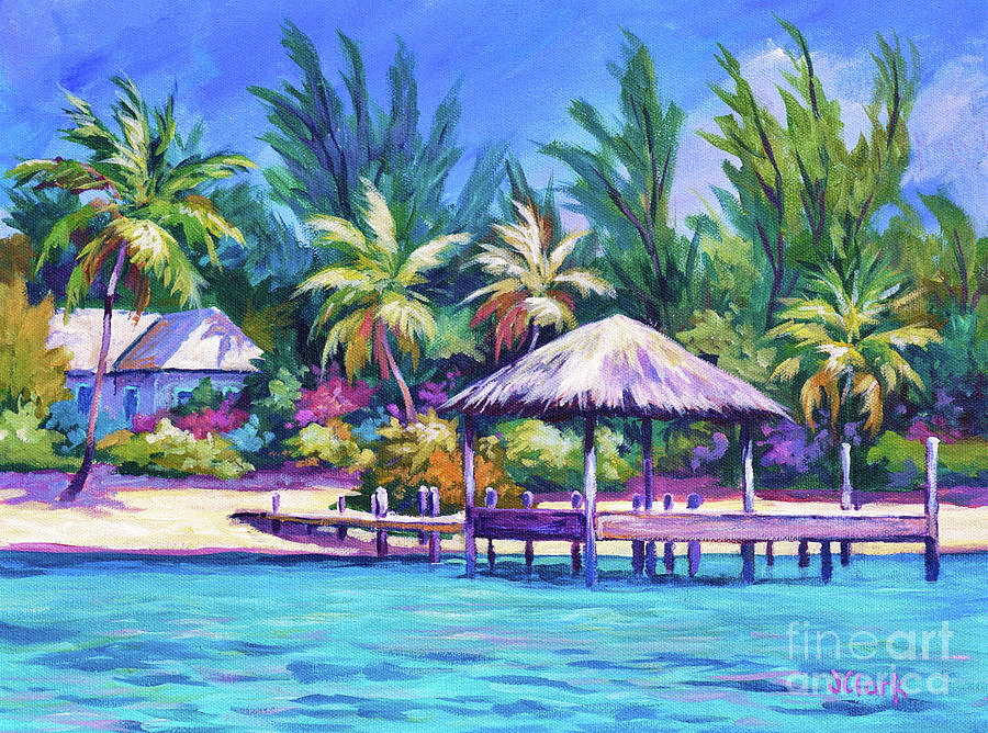 Dock Painting - Dock with Thatched Cabana by John Clark