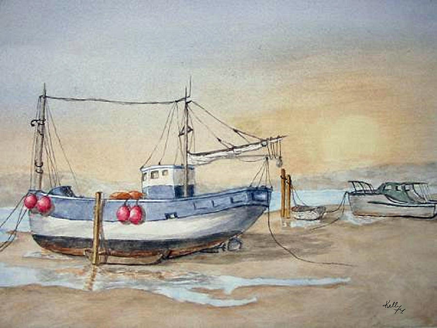 Docked Boat Painting by Kelly Mills