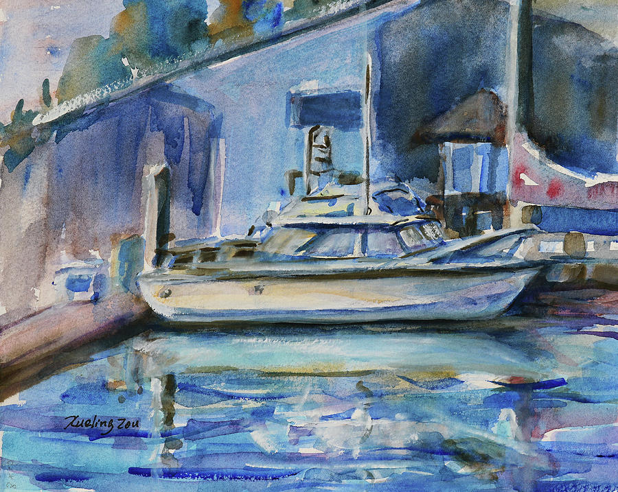 Docking at Fortman Marina Alameda California Painting by Xueling Zou
