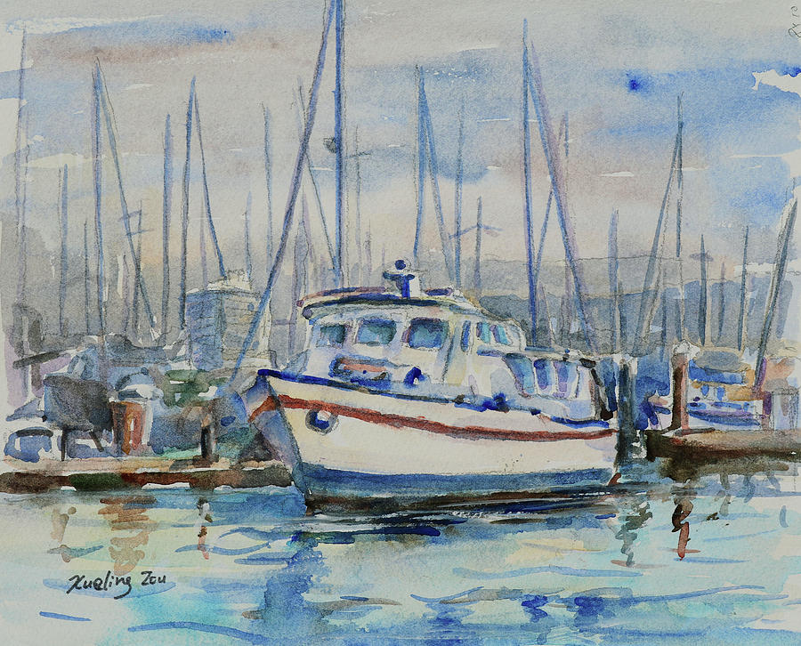Docking at Grand Marina Alameda California Painting by Xueling Zou