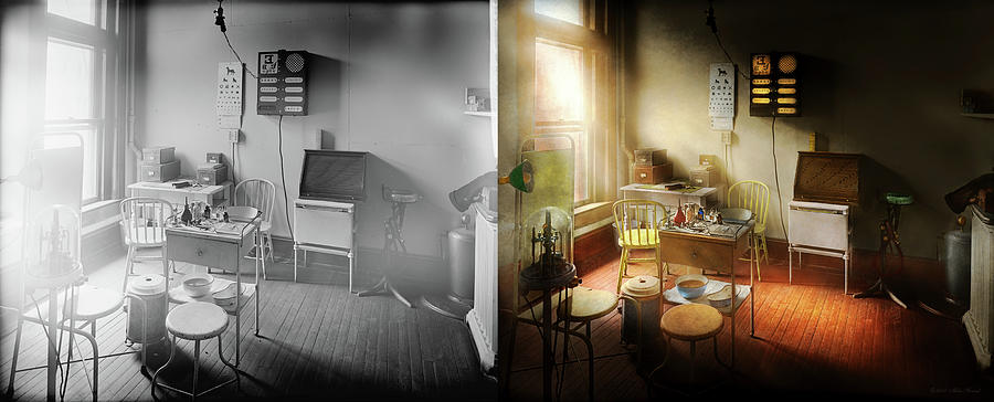 Doctor - Optometrist - Ophthalmologists exam room 1924 - Side by Side Photograph by Mike Savad