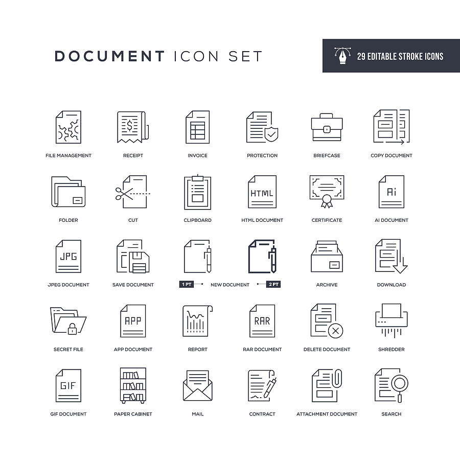 Document Editable Stroke Line Icons Drawing by Enis Aksoy