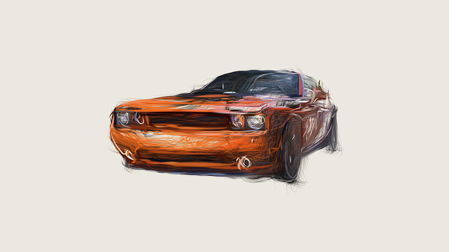 Dodge Challenger RT Shaker Car Drawing Digital Art by CarsToon Concept
