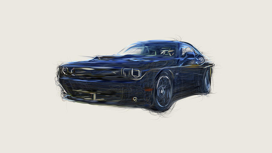 Dodge Challenger Srt Hellcat Car Drawing Digital Art By Carstoon 