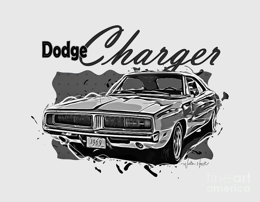  Dodge Charger American Muscle Car BW Mixed Media by Walter Herrit