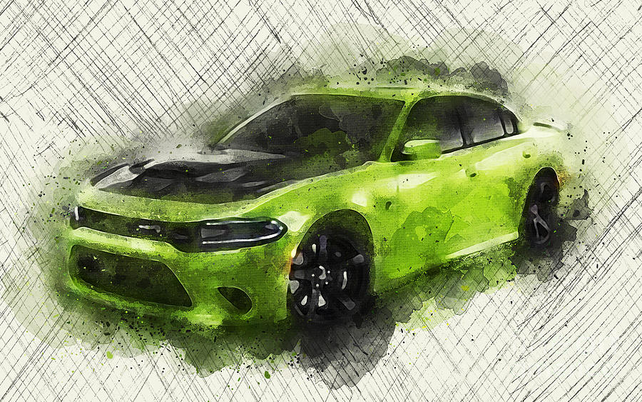 Dodge Charger Srt Hellcat Drawing by Ola Kunde - Fine Art America