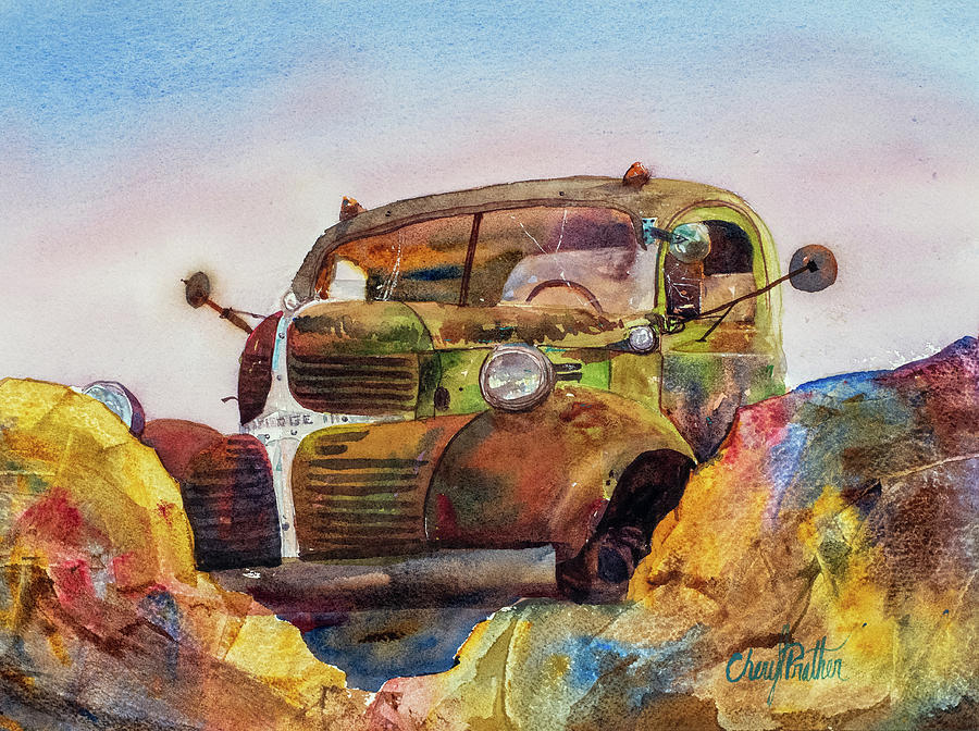 Dodge On The Rocks Painting by Cheryl Prather