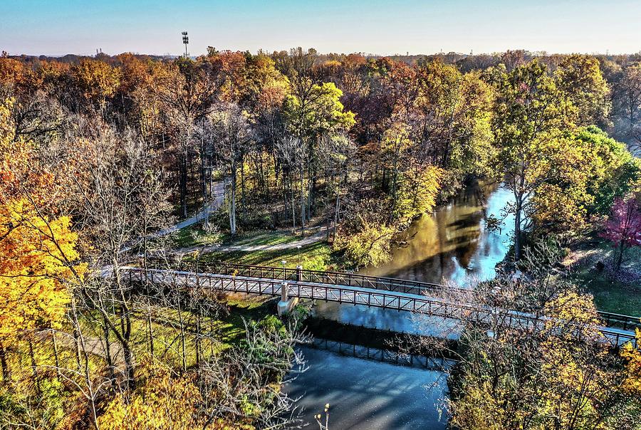 Dodge Park Bridge View DJI_0276 Photograph by Michael Thomas