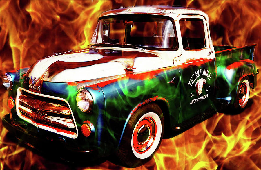 Dodge Truck Flamed  Digital Art by Cathy Anderson