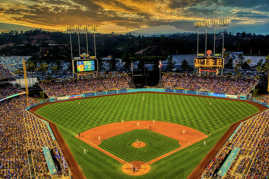 Los Angeles Dodgers Photograph - Dodger Stadium At Dusk by Mountain Dreams