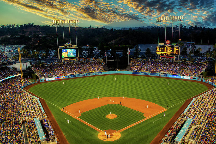 Los Angeles Dodgers Photograph - Dodger Stadium At Sunset by Mountain Dreams