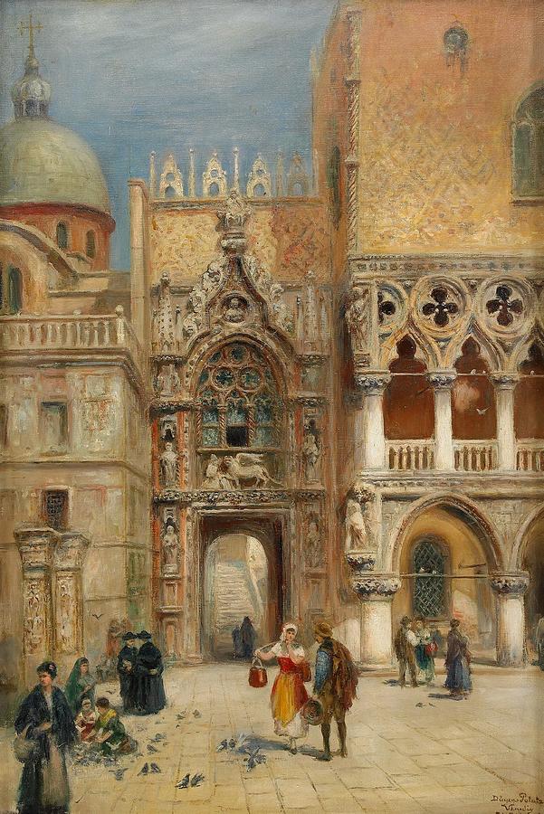 Venice Painting - Dodges Palace - Venice by Frans Wilhelm Odelmark