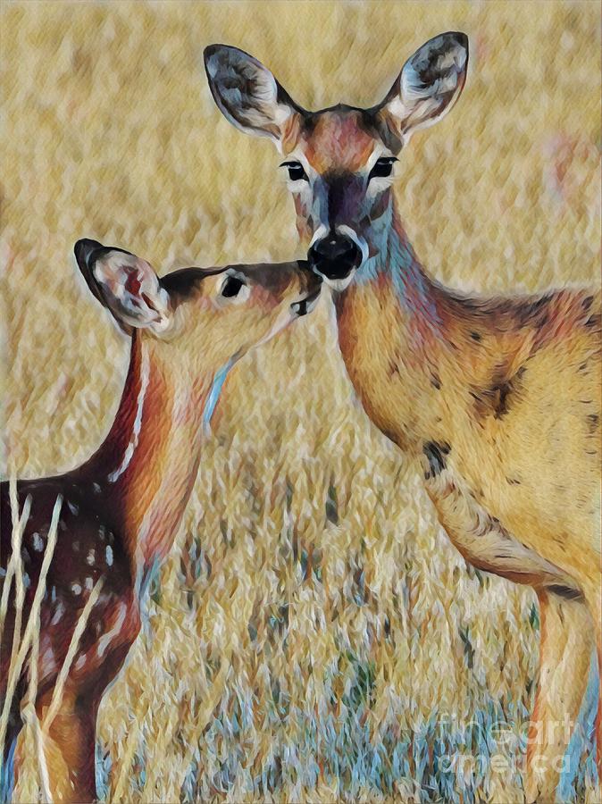 Doe and Fawn Digital Art by Dlamb Photography
