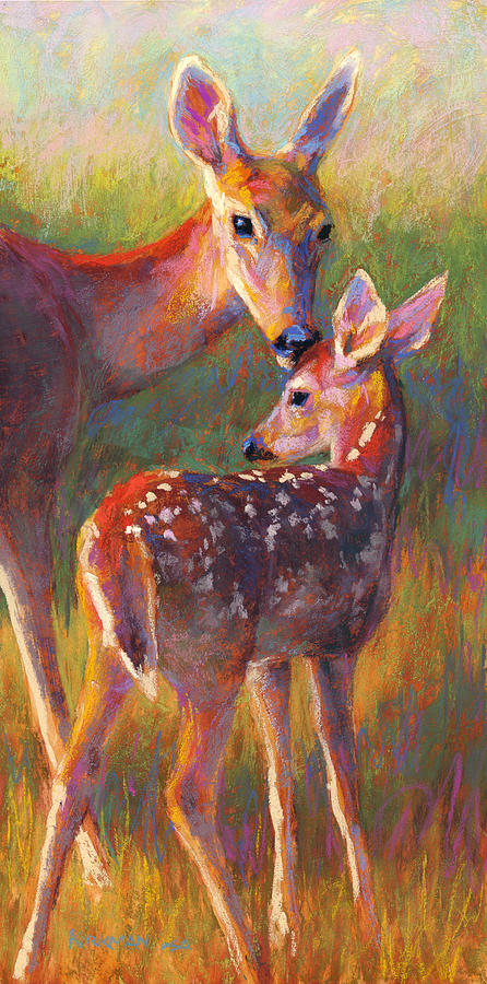 Deer Pastel - Doe and Fawn by Rita Kirkman