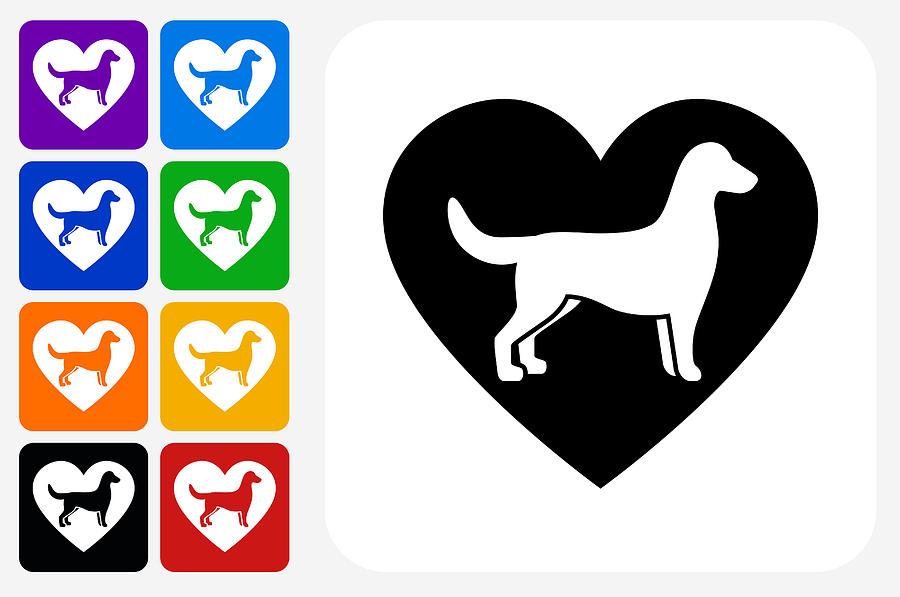 Dog and Heart Icon Square Button Set Drawing by Bubaone