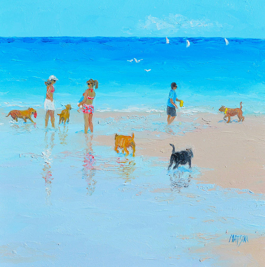  Dog Beach Day, beach scene Painting by Jan Matson