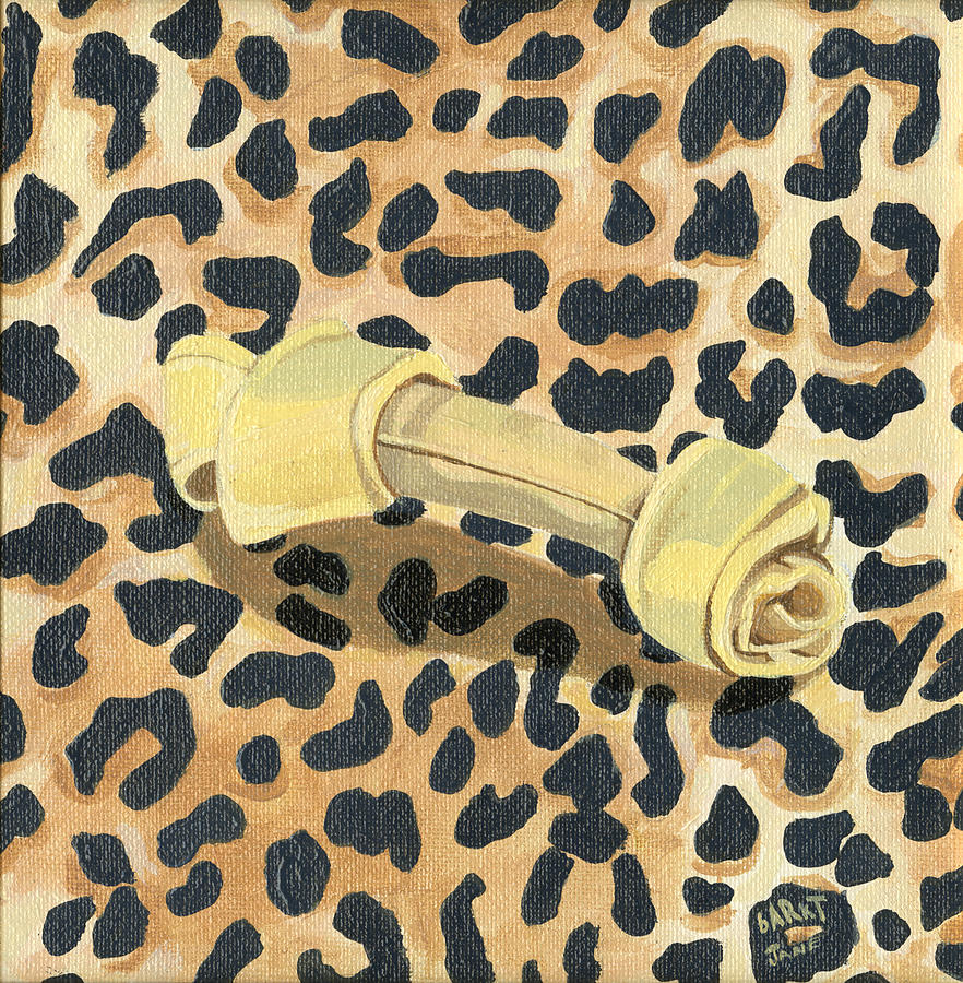 Dog bone on leopard print  Painting by Jane Dunn Borresen