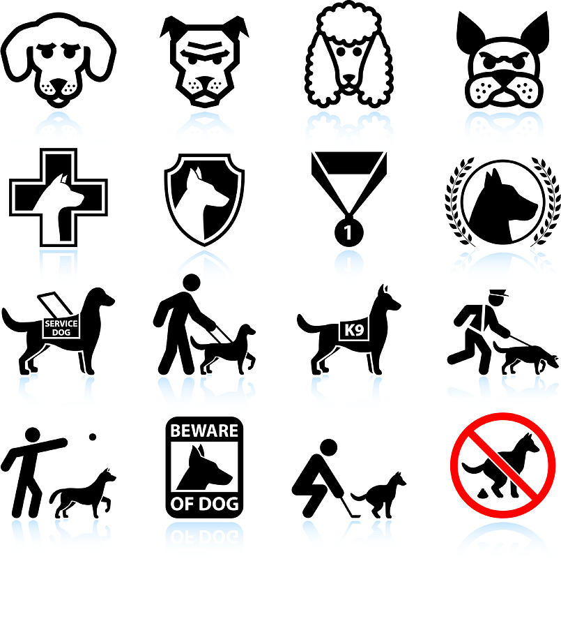 Dog breeds black and white royalty free vector icon set Drawing by Bubaone
