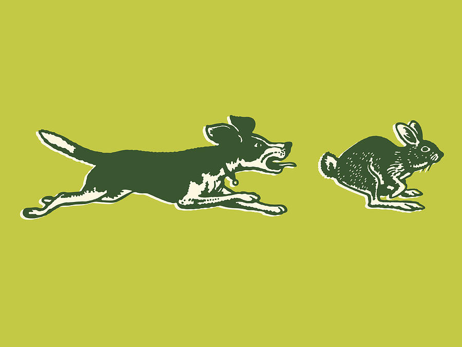 Dog Chasing a Rabbit Drawing by CSA-Archive