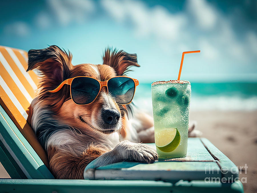 Summer Photograph - Dog having a drink at the beach, what else ? by Delphimages Photo Creations