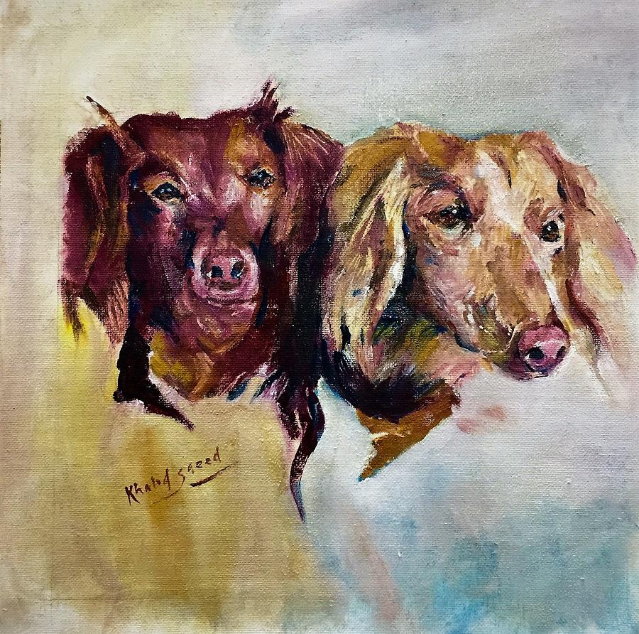 Dog heads Painting by Khalid Saeed