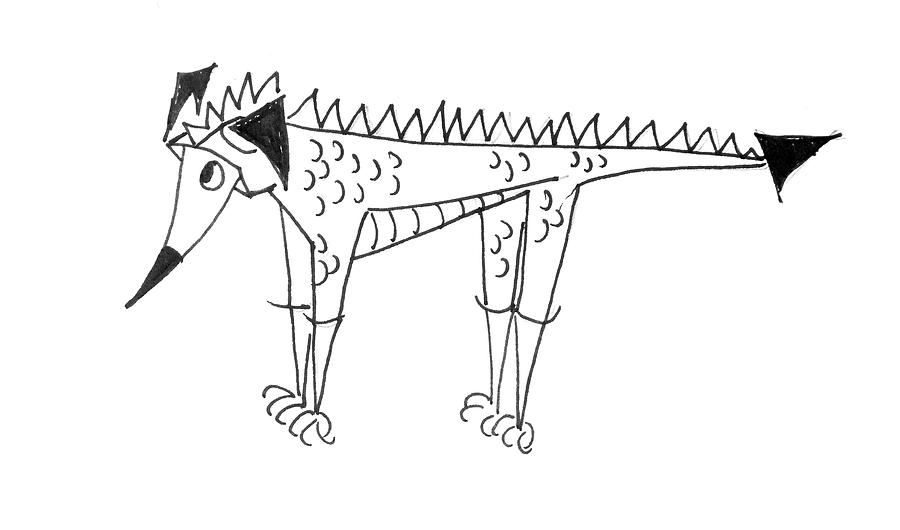 Dog In A Dragon Costume Drawing by Jani Freimann