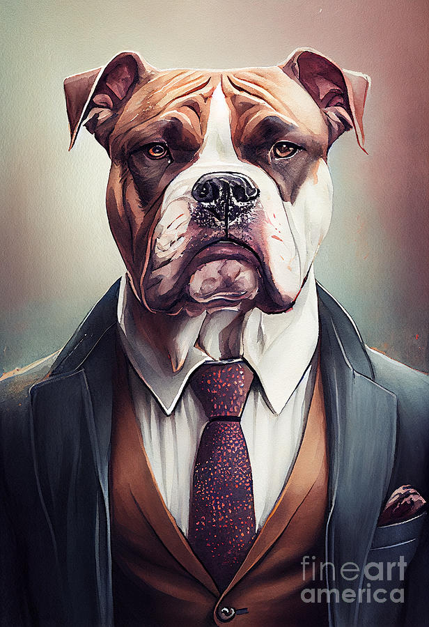 Dog Painting - dog in Suit Watercolor Hipster Animal Retro Costume by Jeff Creation