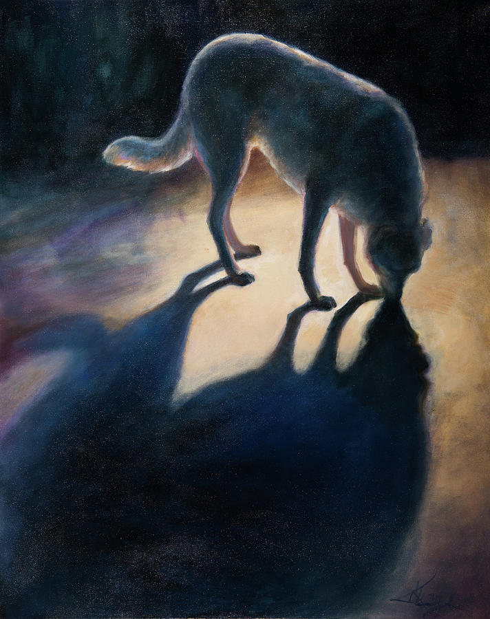 Dog in the Night Painting by Carol Klingel