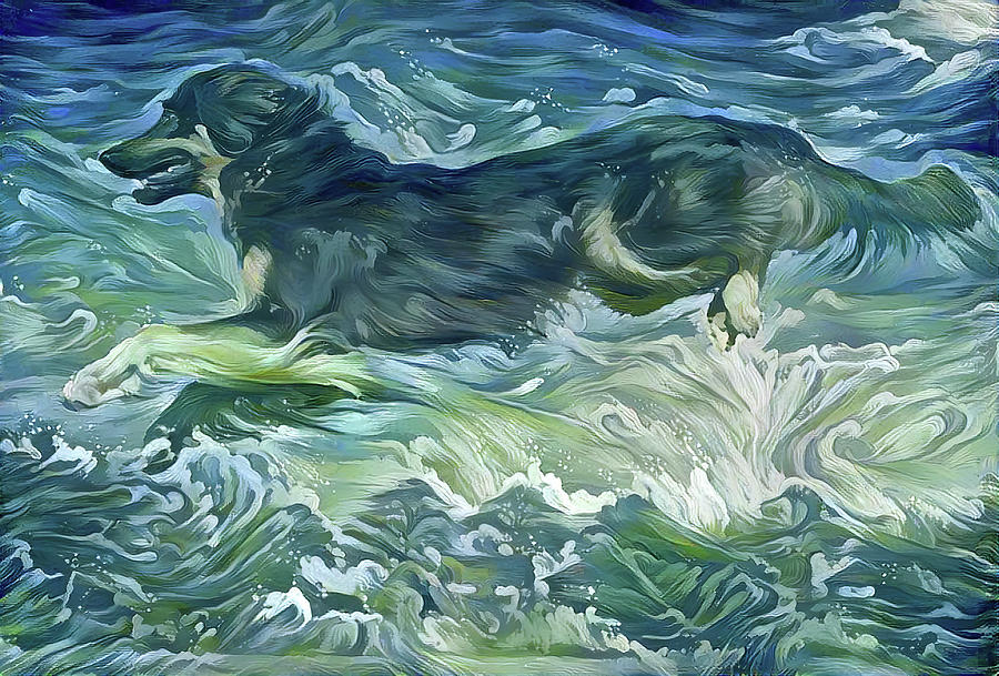 Dog Jump on Waves Digital Art by Yury Malkov