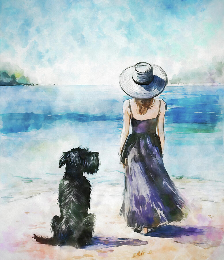 Dog Mom On The Beach Painting by Dan Sproul Dog Mom On The Beach Painting by Dan Sproul