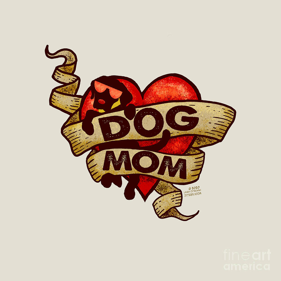 Dog Mom Retro Tattoo Heart Digital Art by Laura Ostrowski