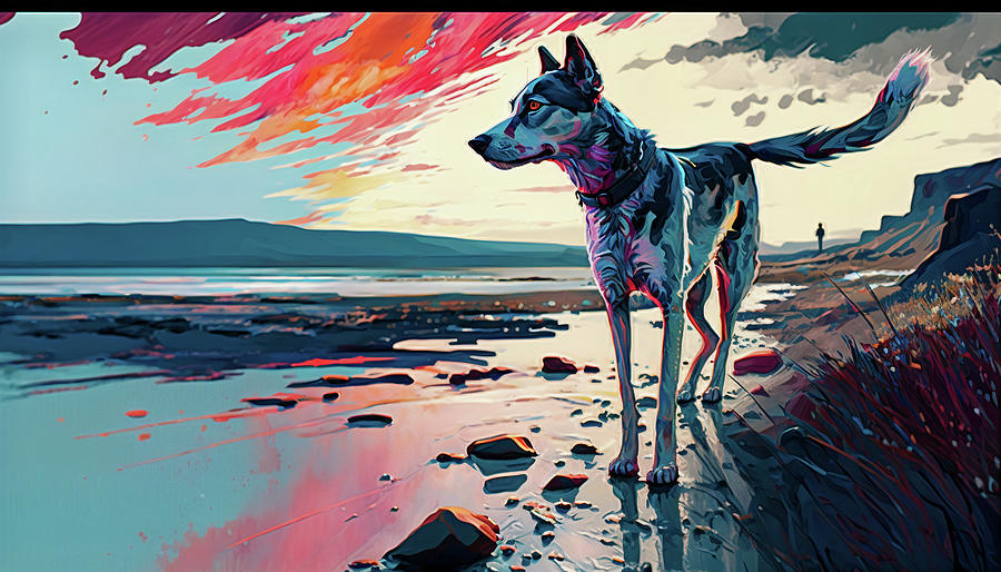 Dog Near Beach Rocks Digital Art by Caito Junqueira