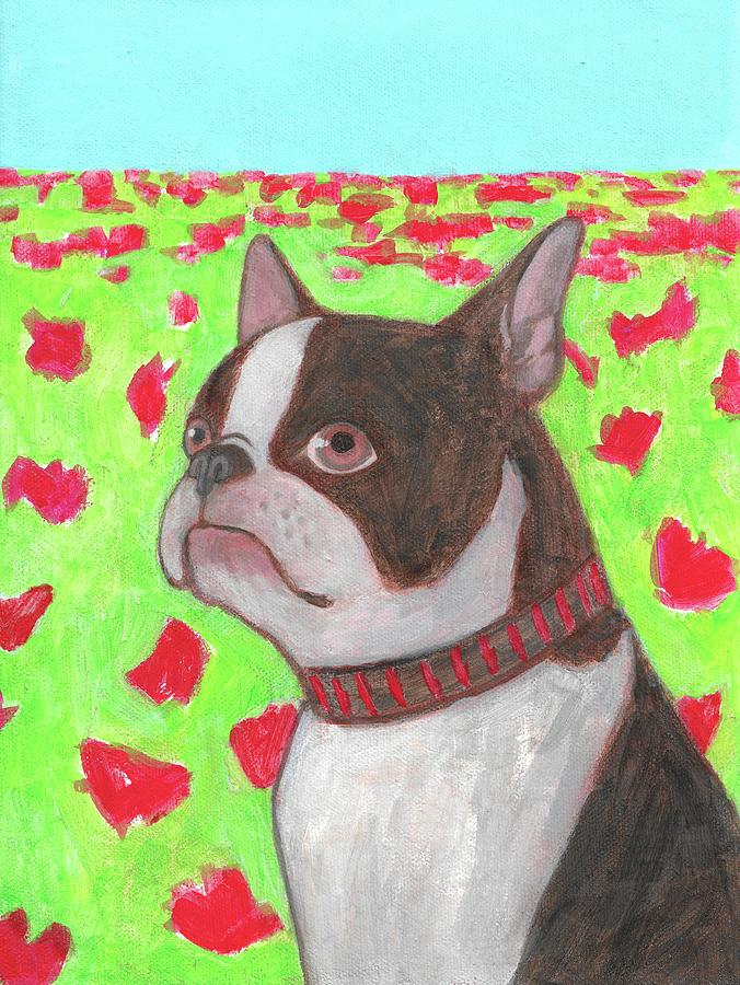 Dog on Poppy Field Painting by Kazumi Whitemoon