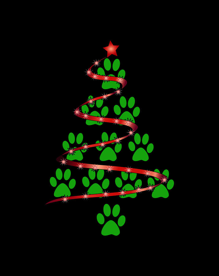 Dog Paws Print Christmas Tree for Dog Lovers Digital Art by Frank Nguyen