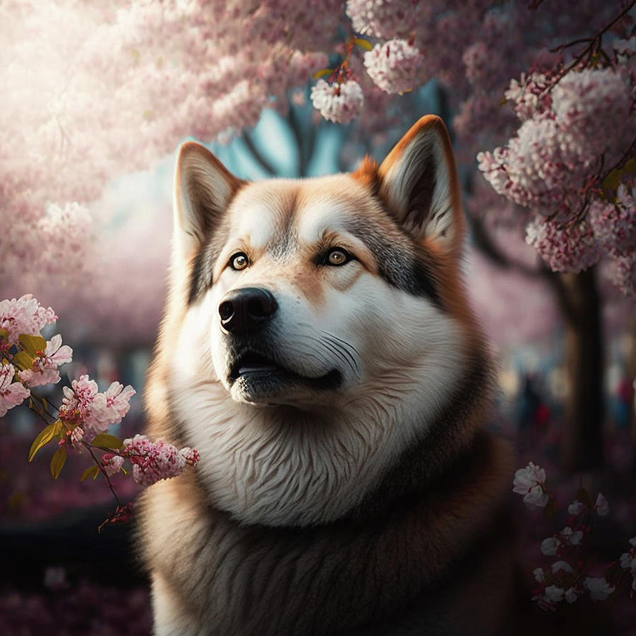 Dog Under Sakura Blossom Digital Art by Kailooma X TheDol - Pixels