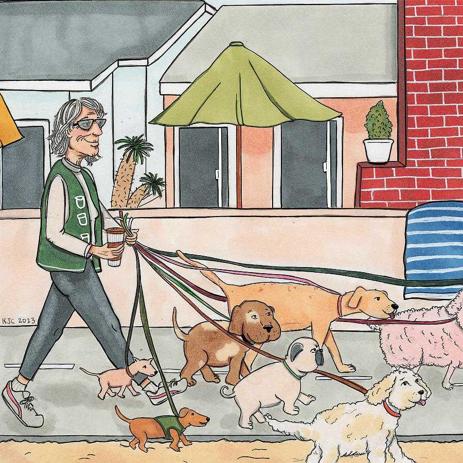 Dog Walker Drawing by Kelsey Cummings Fine Art America