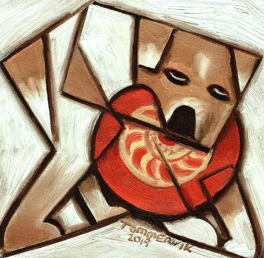 Dog With The Red Frisbee Wall Art Print Painting by Tommervik