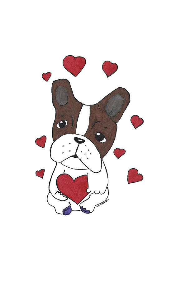 Boston Terrier Dog with Hearts Drawing by Ali Baucom