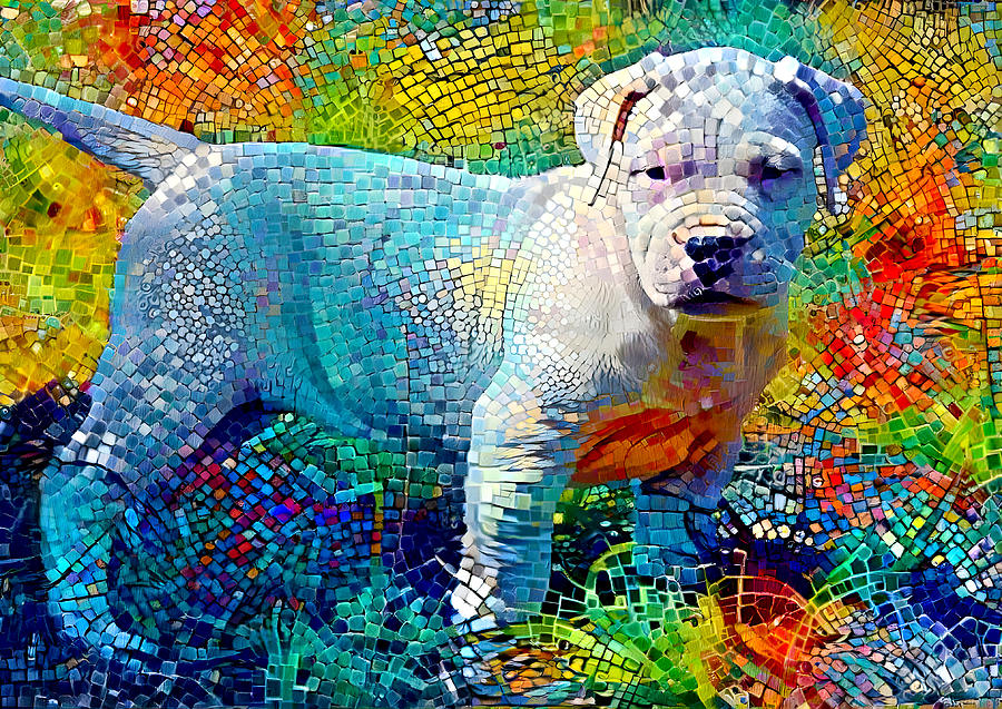 Dogo Argentino puppy in the grass - colorful mosaic Digital Art by Nicko Prints