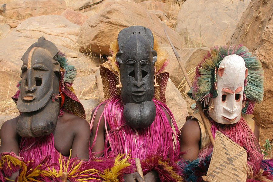 Dogon Masked Dancers -- three human masks Photograph by Alantobey Dogon Masked Dancers -- three human masks Photograph by Alantobey