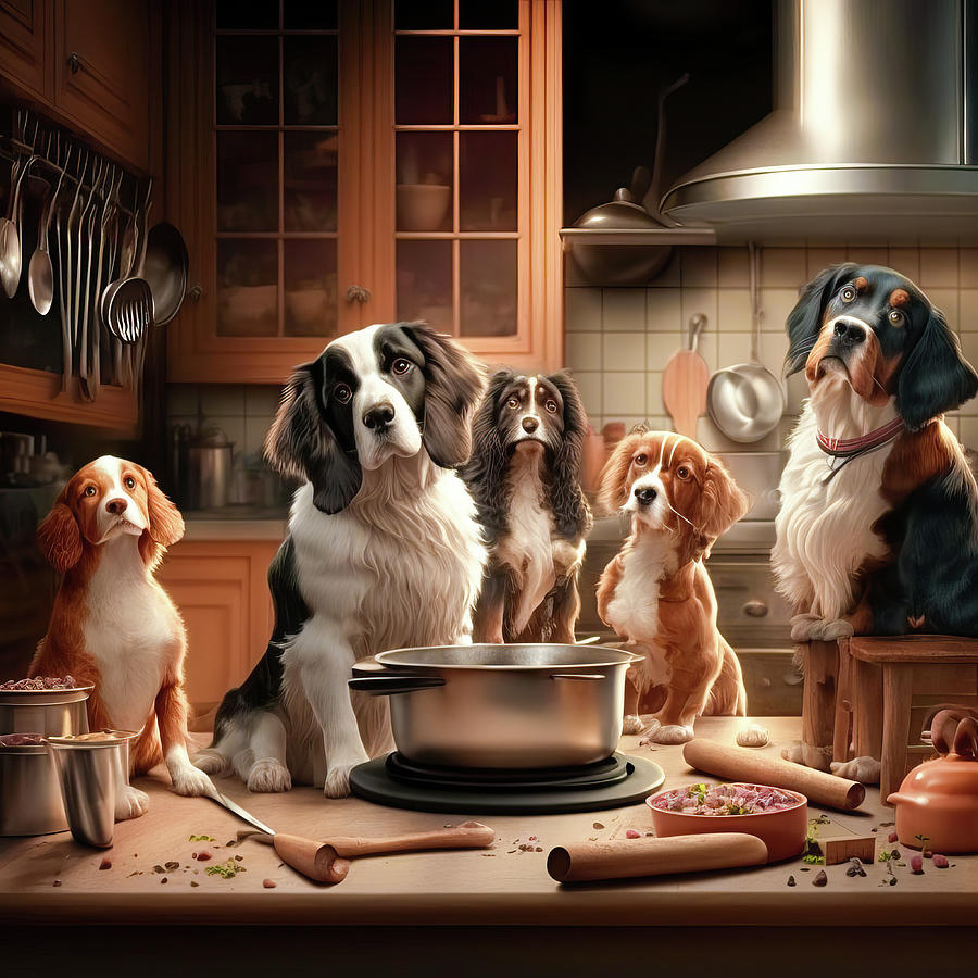 Dogs in the Kitchen 01 Digital Art by Matthias Hauser