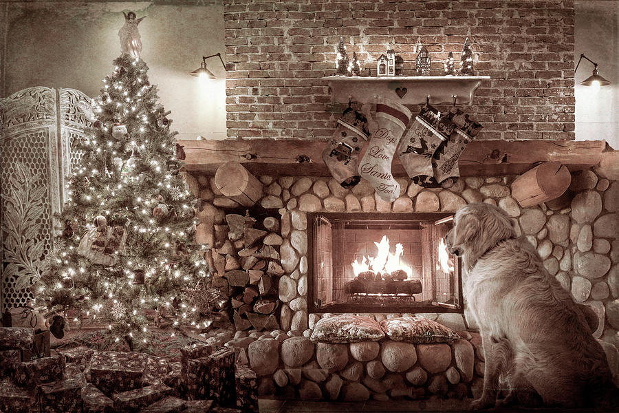 Dogs Love Santa Too in Sepia Tones Digital Art by Debra and Dave Vanderlaan