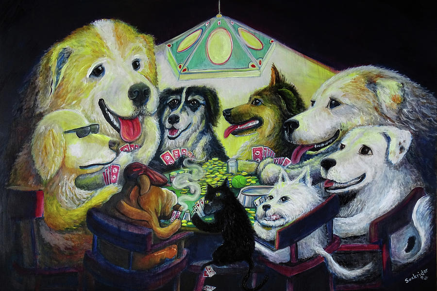 Dogs playing Poker Painting by David Sockrider