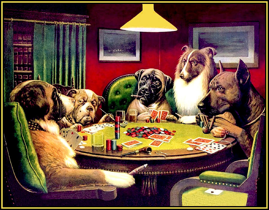 DOGS PLAYING POKER Vintage Brown and Begelow Adv Painting by Marshall ...