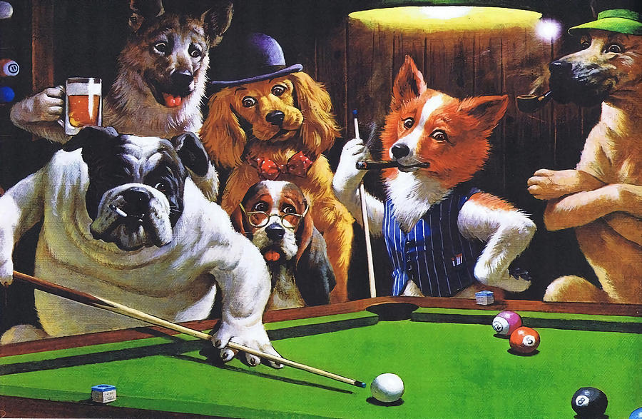 Dogs Playing Pool Green Painting By Evans Tiffany Fine Art America   Dogs Playing Pool Green Evans Tiffany 