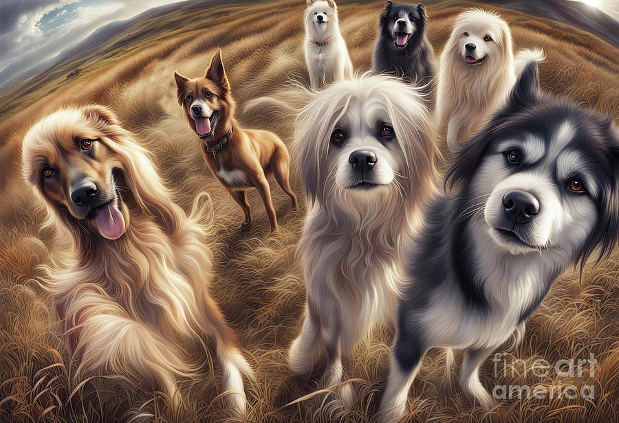 Dogs taking a Selfie Cute Fuzzy Hairy Mutt Dogs Mixed Media by Stephanie Laird