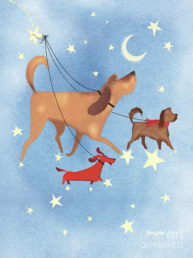 Dogs Walk Among the Stars Painting by Tracy Herrmann