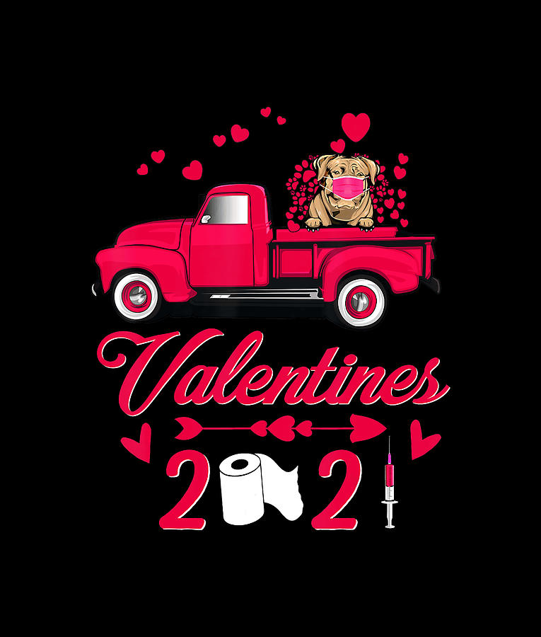 Dogue De Bordeaux Face Mask Valentines 2021 Truck Dog Lover T-shirt Drawing