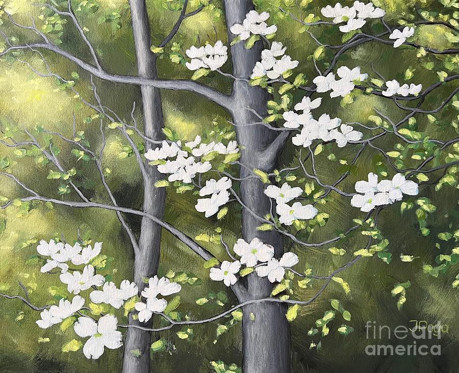 Dogwood blossoms, spring Painting by Inese Poga