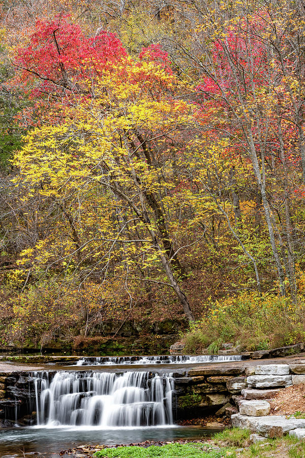Dogwood Canyon Warm Autumn Landscape and Waterfall Photograph by Gregory Ballos